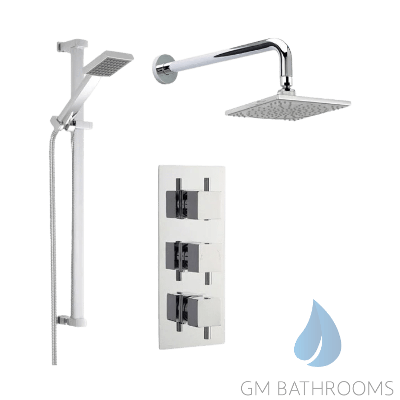 Modern Concealed Shower Valve w/ Slide Rail Kit & Wall Mounted Fixed Head